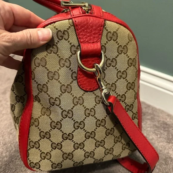 Gucci Boston bag brown monogram with red leather - Picture 8 of 16